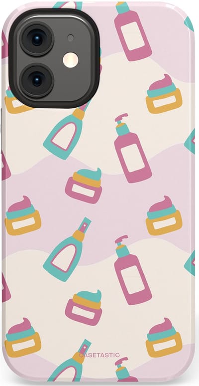 Casetastic Hoesje Geschikt voor Apple iPhone 12 Mini - Stijlvolle Beschermende Duo-layer Case - Bubbels & Borstels - Clean Girl - Makeup