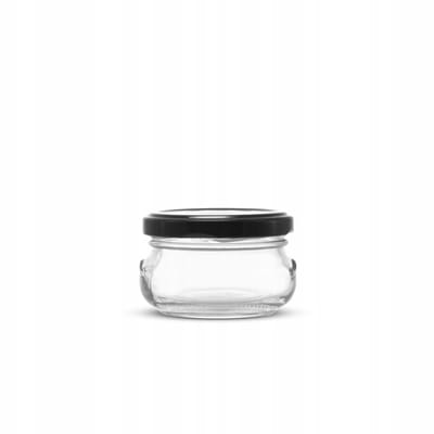 80ml Platte Glazen Pot met Zwarte Deksel - Ideaal voor Honing, Jam & Kruiden