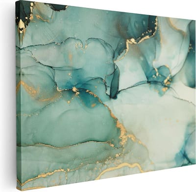 Artaza Canvas Schilderij Abstract Goud - 40x30 cm - Klein - Muurdecoratie Woonkamer - Wanddecoratie Groen - Kamer Accessoires