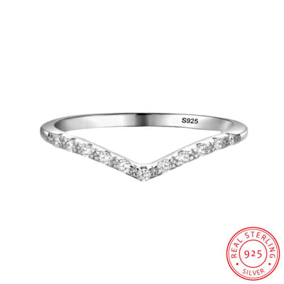 Borasi Zilveren Ring V-vorm | 16 mm | 925 Zilver Met Zirkonia Stenen | 925 Sterling Zilver | Dames Ring | Minimalistische Ring | Dagelijkse Ring | Dames Sieraden |