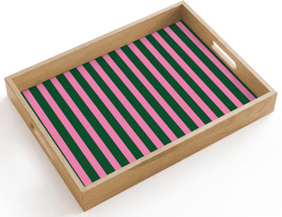 Dienblad hout 40x30 cm - Schootdienblad - Verticale strepen - Groen - Roze - Borrelplank rechthoek - Plateau dienbladen