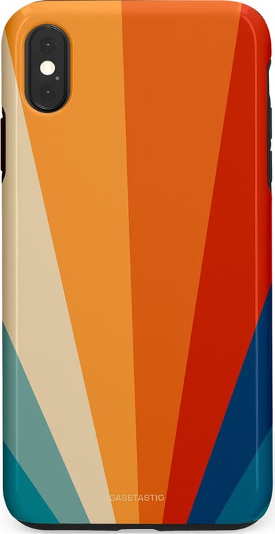 Casetastic hoesje geschikt voor Apple iPhone XS Max - Dubbellaagse bescherming - Retro straal - Fashion Case - Oranje Okergeel Petrol Rood