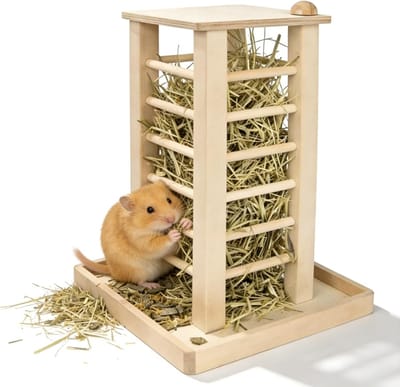Houten Hooi Rack voor Konijnen en Cavia's, Ruimtebesparend en Hoog Capaciteit, 36 x 24 x 24 cm