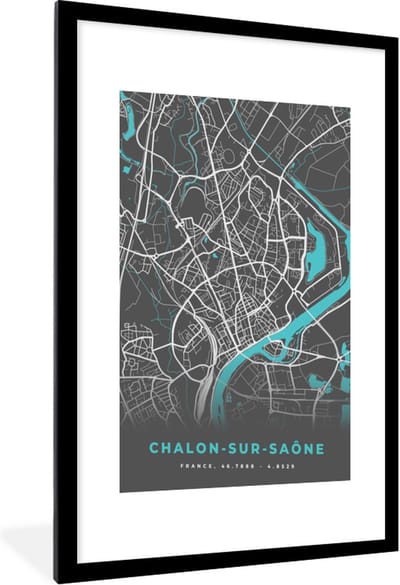 Fotolijst incl. Poster - Chalon-sur-Saône - Frankrijk - Stadskaart - Kaart - Plattegrond - 60x90 cm - Posterlijst