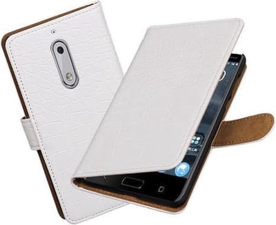 BestCases.nl Nokia 5 Krokodil booktype hoesje Wit