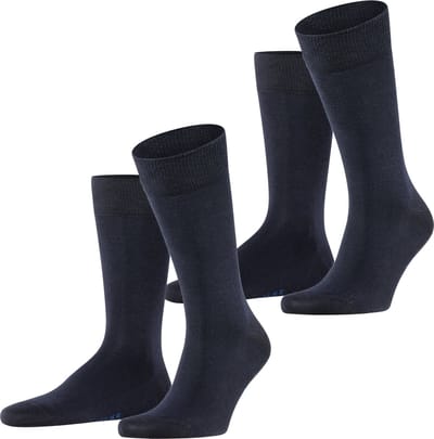 FALKE Happy 2-Pack eenkleurig katoen multipack sokken heren blauw - maat 43-46