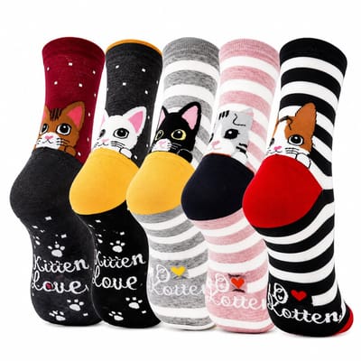 Knaak Kattensokken - 5 Paar - Unisex - Maat 35-40 - Kleurrijk - Casual - Modesokken - Tieners - Volwassenen - Katoenen Sokken