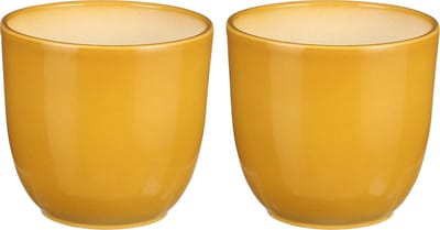 Mica Decorations Plantenpot/bloempot Tusca - 2x - Okergeel - keramiek - glans - D12 x H11 cm