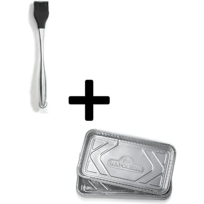 Napoleon Grillset Lakkwast Met 5 Grote Lekbakken, PRO Siliconen Kwast Met RVS-Steel 11,5 cm, Voor Aflakken Vlees, Compleet Pakket, Zwart