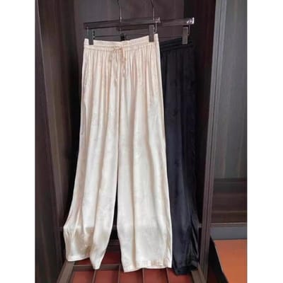 Casual wijde pijpen broek voor dames In de zomer Nieuwe hoge taille los-slank Chinees stijl satijn rechte pijpen broek XXL