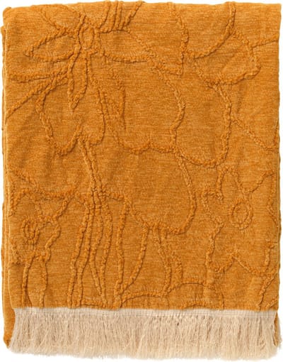 Dutch Decor - FLORINE - plaid 140x180 cm - ingeweven patroon - effen kleur met franjes - Golden Glow - geel