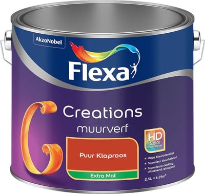 Flexa - Creations Muurverf Extra Mat - Puur Klaproos - Mengverf - 2,5 L