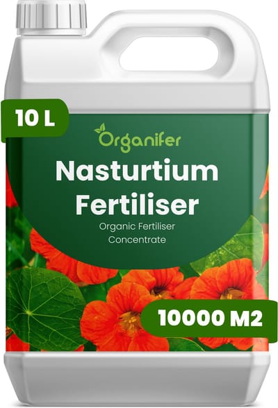 Vloeibare Meststof Voor Oost-Indische Kers 10 L Voor 10000 M2 - Npk 2-1-8 - Ondersteunt Overvloedige En Continue Bloei Bij Alle Oost-Indische Kers Variëteiten - Verbetert Bloemkleurintensiteit En Bloembladkwaliteit Dankzij Kaliumgehalte - Organifer