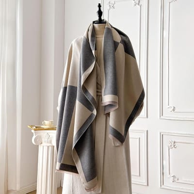 Elegante Geometrische Print Nep-Pashmina Sjaal - Zacht Warm Met Franjes, Ideaal Voor Herfst & Winter Buiten gray