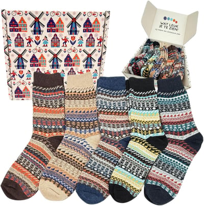 Tutti Footi - Winter Sokken met Vintage Nordic Design set Rovik - maat 38-41 - 5 paar Retro Socks - Wintersokken/Wandelsokken
