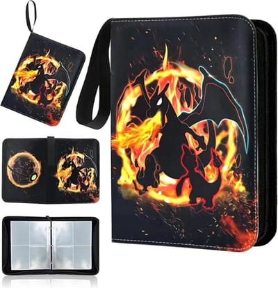 Buxibo Verzamelmap Geschikt voor Speelkaarten - Verzamelalbum met Rits - 4 Pocket Map Binder Houder - Opbergmap voor 400 Kaarten - Black Dragon