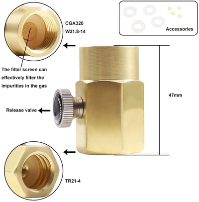 Allecto - CO2 Cilinder Adapter - Hoogwaardige Messing - Eenvoudig te Installeren - Ideaal voor Soda Flessen - Duurzaam en Betrouwbaar - Geschikt vo...