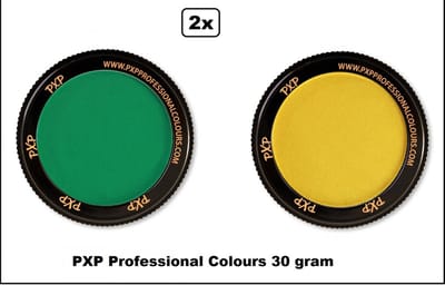 2x Set PXP Professional Colours schmink groen en geel 30 gram - Schminken verjaardag feest festival thema feest