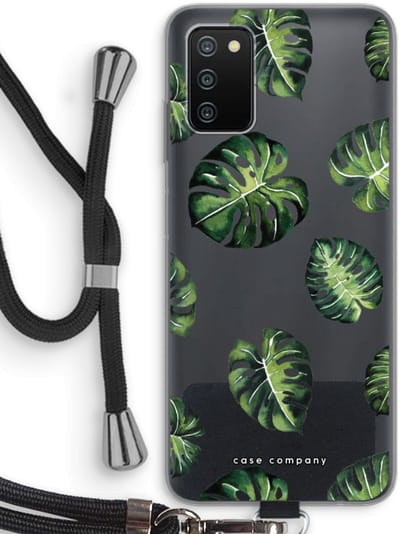 Case Company® - Hoesje met koord geschikt voor Samsung Galaxy A03S hoesje met Koord - Tropische bladeren - Telefoonhoesje met Zwart Koord - Bescherming aan alle Kanten en Over de Schermrand