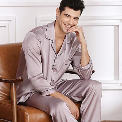 Zomer Nieuwe Heren IJszijde Pyjama Zacht Vest Revers Shirt Casual Kleding Lange Mouwen Lange Broek Effen Kleur Homewear 4XL gray