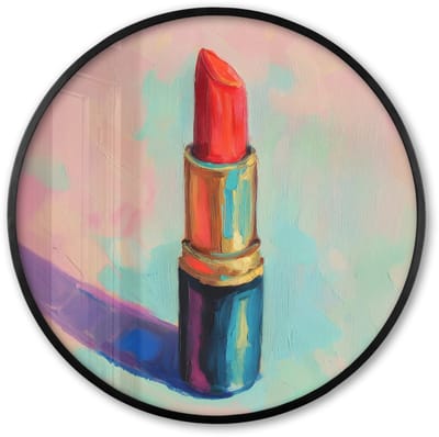 Poster in lijst Rond - Fotolijst 60x60 cm - Posters - Lippenstift - Rood - Penseelstreken - Ronde posterlijst zwart - Decoratie - Wanddecoratie woonkamer - Muurdecoratie slaapkamer