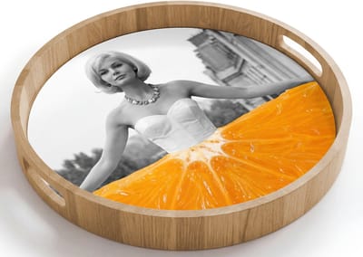Dienblad rond 40x40 cm - Schootdienblad hout - Sinaasappel - Eiffeltoren - Vrouw - Borrelplank rechthoek - Plateau houten dienbladen