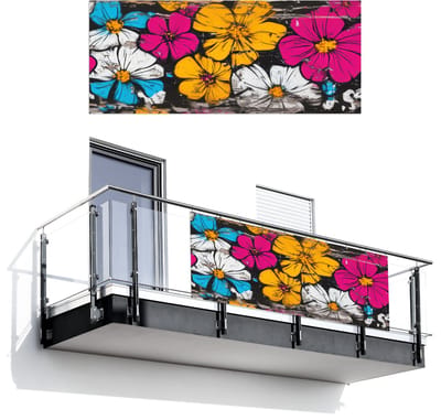 Balkonscherm 300x120 cm - Balkonposter Street Art - Bloemen - Mix - Balkon scherm decoratie - Balkonschermen - Balkondoek zonnescherm