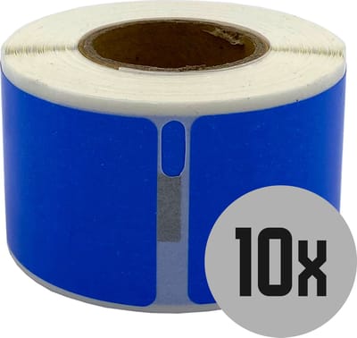 DULA Dymo kompatible Etiketten, S0722370 99010, 28 x 89 mm, Blau, Permanent, 10 Rollen, 130 Etiketten pro Rolle