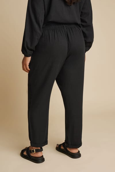 Yours Broek Van Linnenmix En Rechte Pijpen In Zwart Size 42