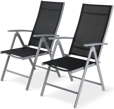 RosaBloom Tuinstoelen Set - 2 Stuks - Terrasstoelen - Buiten Stoelen - Verstelbaar - 53x63x107 cm - Aluminium - Zwart