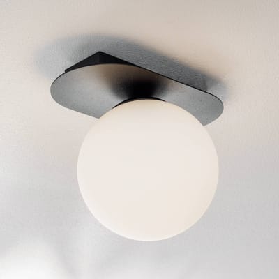 Emibig Randers ovale plafondlamp zwart met witte glazen bol E14 - Perfecte verlichting voor elke ruimte