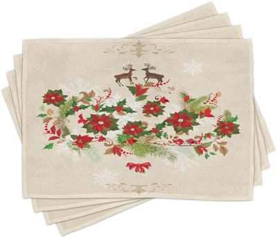 ABAKUHAUS kerst-placematten, bloemenmotief, tafeldecoratie van kleurvaste stoffen voor de eetkamer en de keuken, veelkleurig