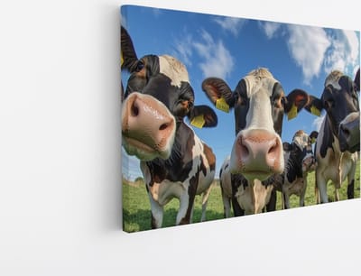 Saammp Canvas Schilderij - Glurende koeien - Dieren - Natuur - 45x30 - Foto op canvas - Wanddecoratie - Muurdecoratie Woonkamer - Slaapkamer decoratie - Canvas Print