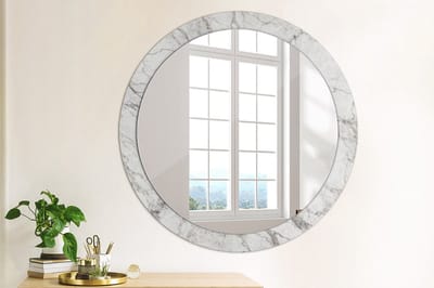 Coloray Bedrukte Spiegel - Wit marmer Spiegel Met Decoratie - 90 cm - Grijs Bedrukte Spiegel - Spiegel Met Decoratie - Spiegel Lijst Met Print - Spiegel Met Print