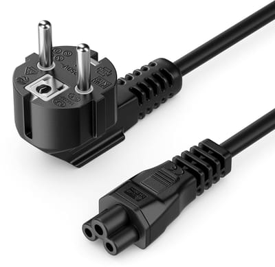 deleyCON 10m Netkabel Stroomkabel Stekker Type F (CEE 7/7) 90° Gehoekt naar IEC C5 Aansluiting 2,5 Ampère Klaverbladkoppeling TV Monitor Scherm Laptop Notebook Voeding - Zwart