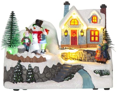 Star Trading Kersttafereel 'Winterville', Muziekdoos met 8 melodieën, 7 leds, batterijen + timer, B 18 cm, H 13 cm