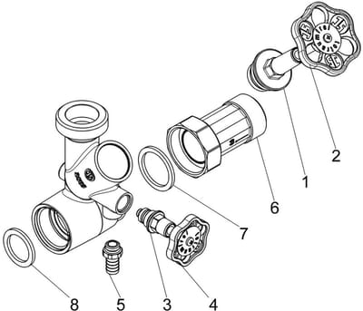 Schlösser Armaturen JS Afzonderlijk T-Ventiel, KFR-Ventiel met stijgende spindel, DN25, ingang 1 1/4'', bovenste uitgang met schroefdraad 1 1/2'', 0076002503001