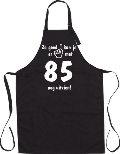 Mijncadeautje - Luxe Keukenschort - Zo goed kun je er uitzien 85 jaar - Unisex - Zwart - Leeftijd