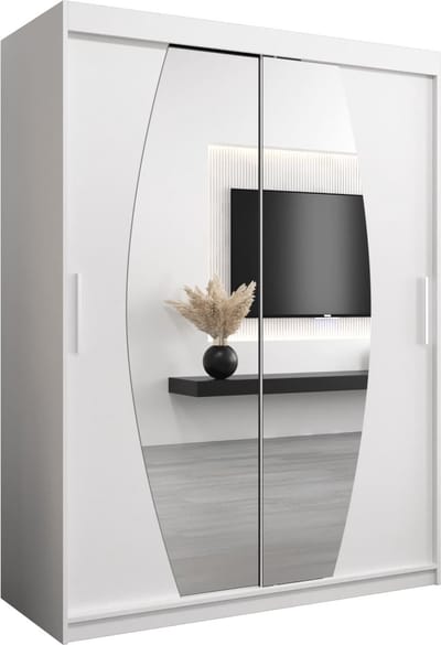 InspireMe - Kledingkast met 2 schuifdeuren, Modern-stijl, Een kledingkast met planken en een spiegel (BxHxD): 150x200x62 - GLOBE 150 Wit Mat