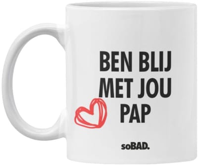 Mok vaderdag - wit - Ben blij met jou pap - soBAD. | Mug | Tekst | Collega | Kantoorhumor | Theemok | Koffiemok | Koffiebeker | Vaatwasbestendig