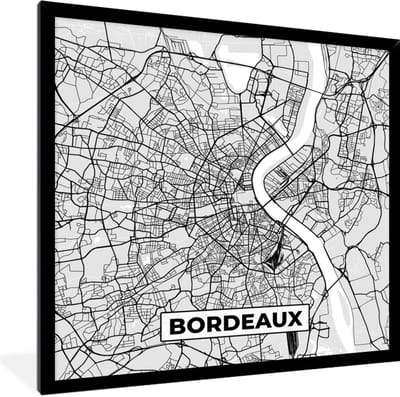 Fotolijst incl. Poster - Kaart - Stadskaart - Bordeaux - Plattegrond - Frankrijk - 40x40 cm - Posterlijst