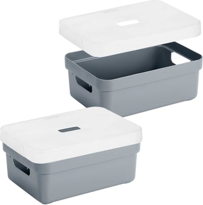 Sunware Opbergboxen met transparante deksel - 4x stuks - kastmanden - blauw/groen - 9 liter - kunststof - 35 x 25 x 12 cm - Opbergers