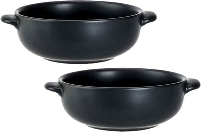 Cosy & Trendy Soepkommetjes - 2x stuks - 400 ML - zwart - porselein - D13 x H5 cm - rond - schaaltjes