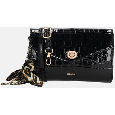 Charm London Knightsbridge Crossbodytas - Schoudertas - Croco Print - Overslag - Gouden Sluiting - Verstelbare Schouderband - Damestas - Zwart