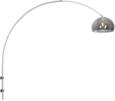 Wandlamp Sparkled Light 8201ST - Staalkleurig met grijze kunststof bol kap, Draaibaar en Uitschuifbaar - Steinhauer - Modern Klassiek - Hoogte 145 cm, Kap diameter 38 cm