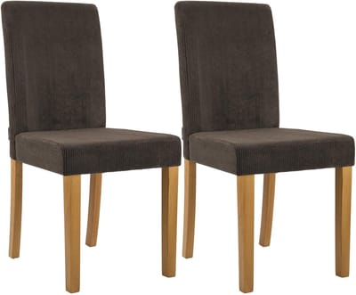 CLP Ina Set van 2 eetkamerstoelen - klassiek - met rugleuning - hout - corduroy - ribstof - antiek licht/bruin