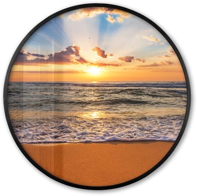 Poster in lijst Rond - Fotolijst 60x60 cm - Posters - Strand - Zonsondergang - Zee - Wolken - Horizon - Ronde posterlijst zwart - Decoratie - Wanddecoratie woonkamer - Muurdecoratie slaapkamer
