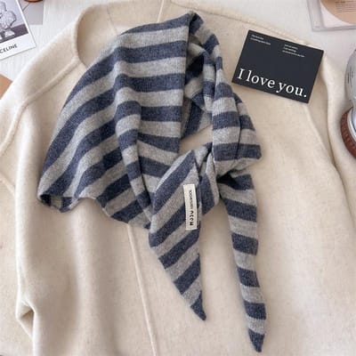 Écharpe Châle en Laine pour Femme Hiver Chaud Doux Tricoté Rayé Triangle Mode Bandana Dames Écharpes en Laine One Size black