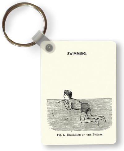 Sleutelhanger - Een historische illustratie van een man die het zwemmen leert - Uitdeelcadeautjes - Plastic