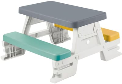 SP® Picknicktafel voor Kinderen - Rechthoekige Vorm - Picknicktafel - Picknicktafel voor 4 Personen - Wit/Grijs - 77cm x 71cm x 43cm